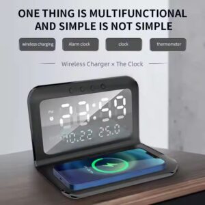 Unique 2 in 1 Mirror Wireless Charger Clock LED Desktop Digital Alarm Clock Wireless Charger With Temperature and Date Display