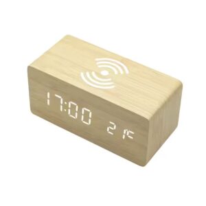 Multifunctional 2IN1 Wooden Wireless Charger with Led Digital Alarm Clock