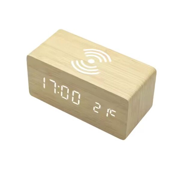 Multifunctional 2IN1 Wooden Wireless Charger with Led Digital Alarm Clock
