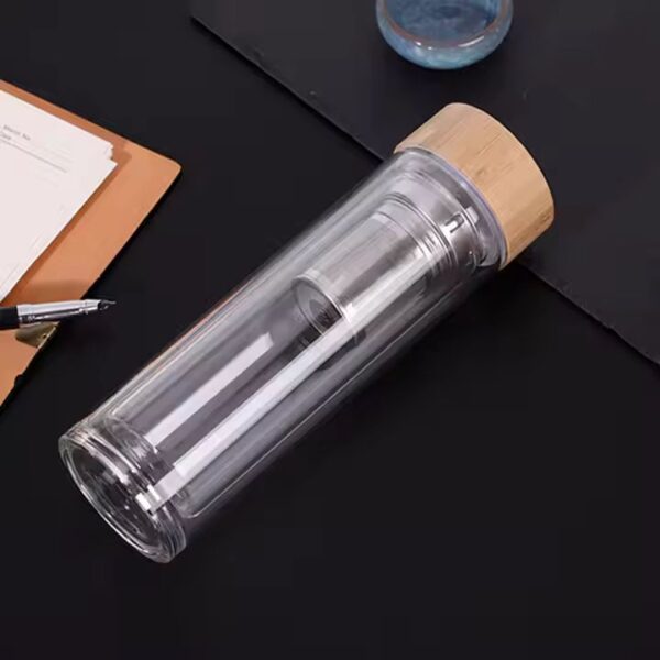 Double Walled Borosilicate Glass Travel Long Tea Infuser Tumbler Bamboo Tea Water Bottle - Image 3