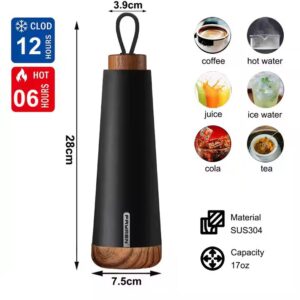 Insulated Double Wall Stainless Steel Water Bottle Cute and Skinny Design Water Bottle with Wooden Lid 500ml with Logo