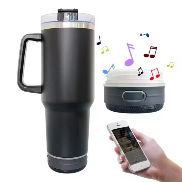 40 oz Insulated Stainless Steel Tumbler with Bluetooth Speaker Minimalist Design for Coffee & Camping