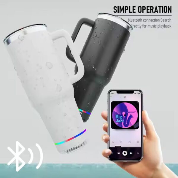 40 oz Insulated Stainless Steel Tumbler with Bluetooth Speaker Minimalist Design for Coffee & Camping - Image 3