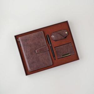 Corporate Gift Set 4-in-1 Men's Leather Notebook Wallet Keychain Pen Premium Gift Set